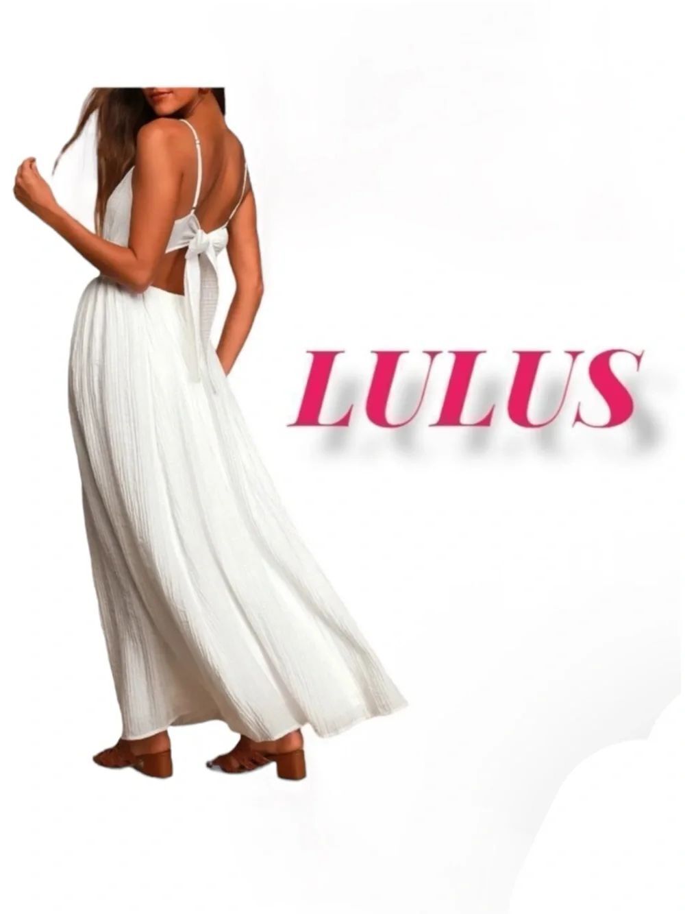 NWT LULUS Streamlined Style White Tie-Back Cutout Maxi Dress M
